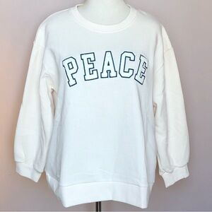 C&C California Sweatshirt Textured Applique Lettering "PEACE" Cozy Cream 1X NEW